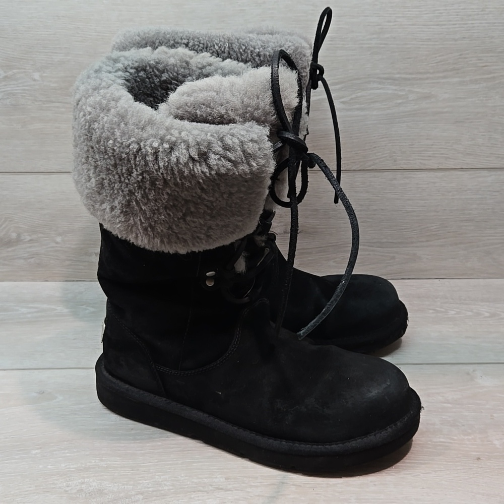 Ugg Australia Women 1892 Tall Leather Sheepskin Lace Up Boots Sz 7